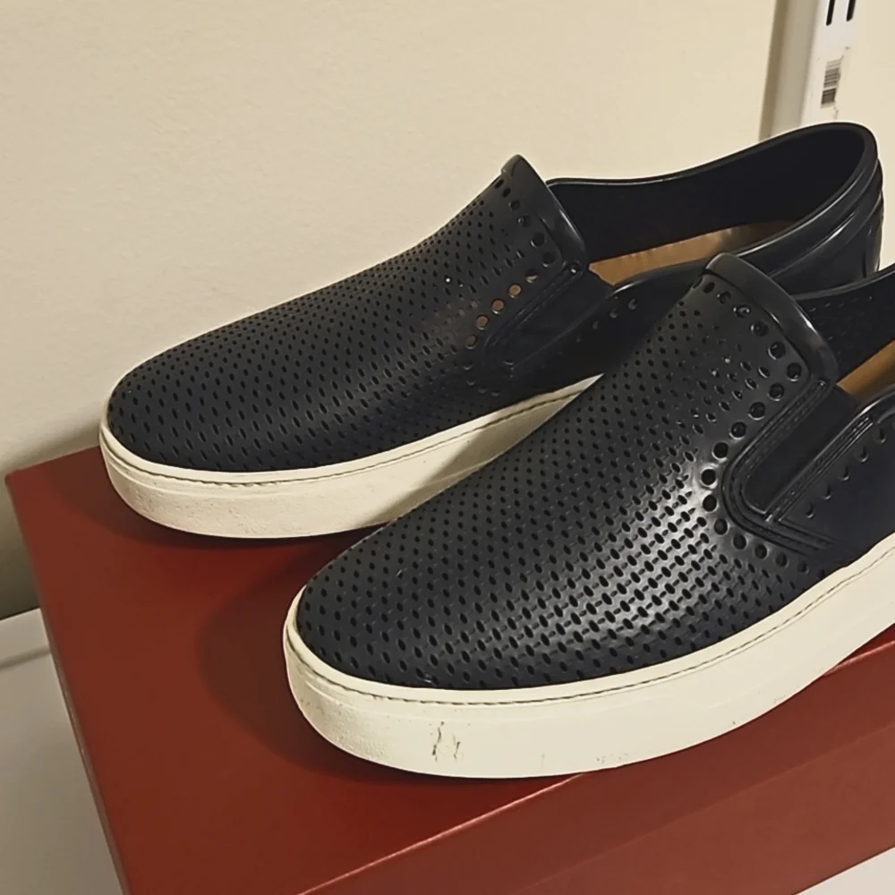 Salvatore Ferragamo 'Perforated Fury' Blue Rubber Boat Shoes Size US 9